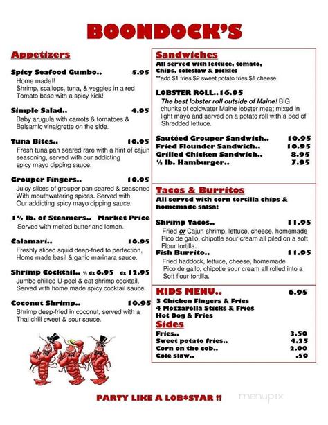 boondocks menu with prices.